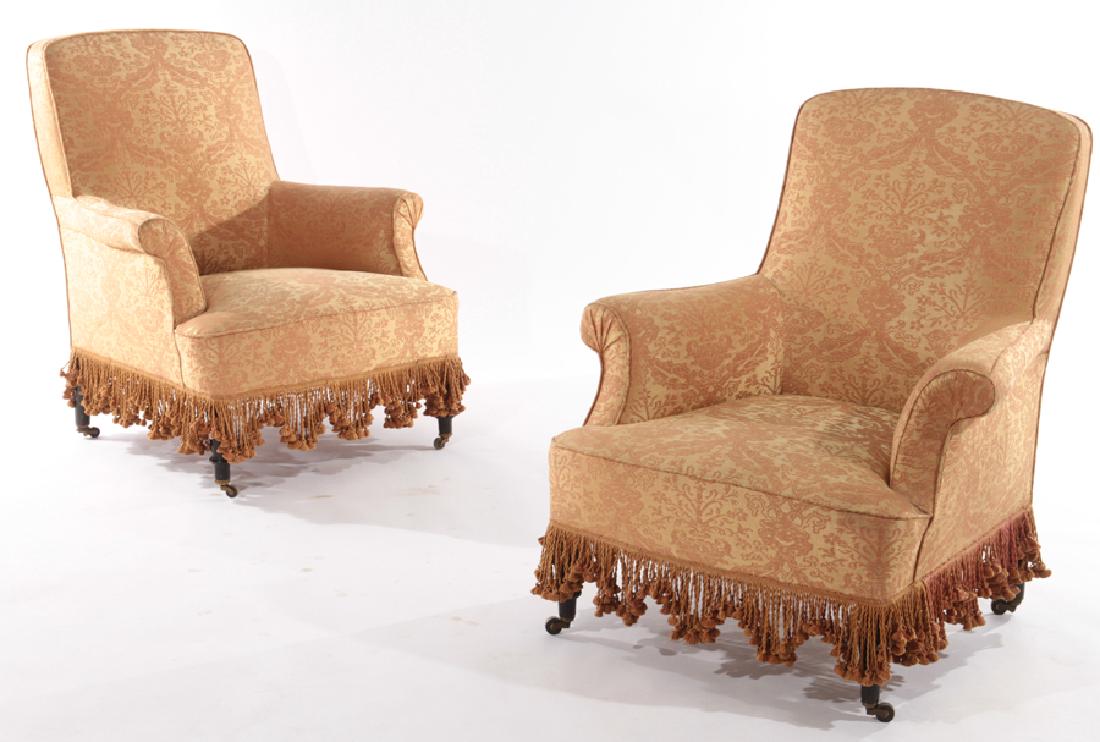 PAIR FRENCH NAPOLEAN III UPHOLSTERED CLUB CHAIRS (1 of 6)