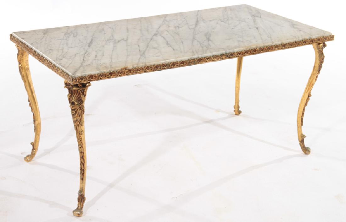 FRENCH BRONZE COFFEE TABLE MARBLE TOP C.1960 (1 of 5)