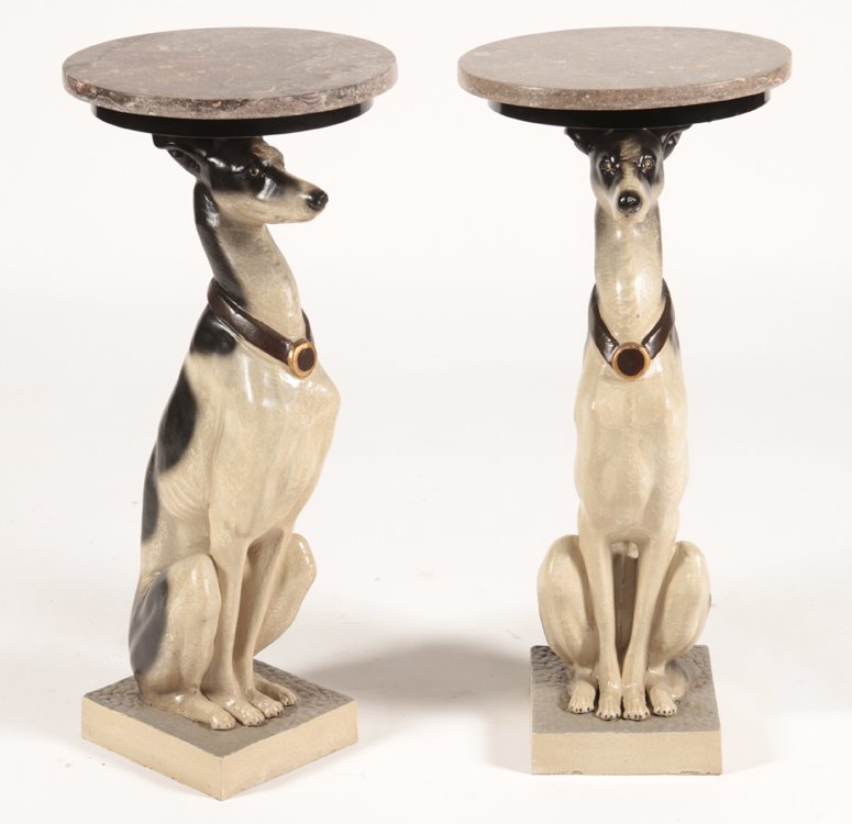 PAIR CAST IRON SEATED WHIPPET DRINKS/SIDES TABLES (1 of 6)