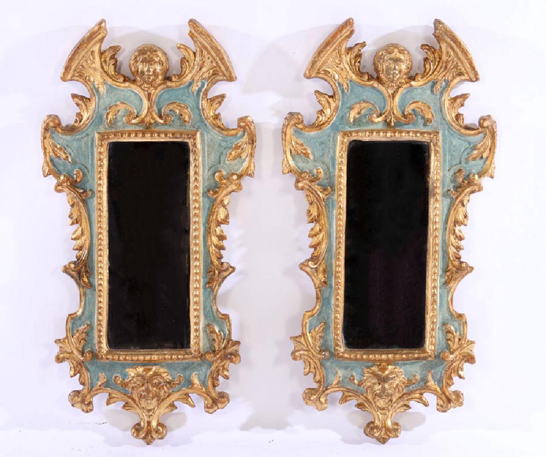PAIR ITALIAN GILTWOOD CARVED PAINTED MIRRORS (1 of 4)