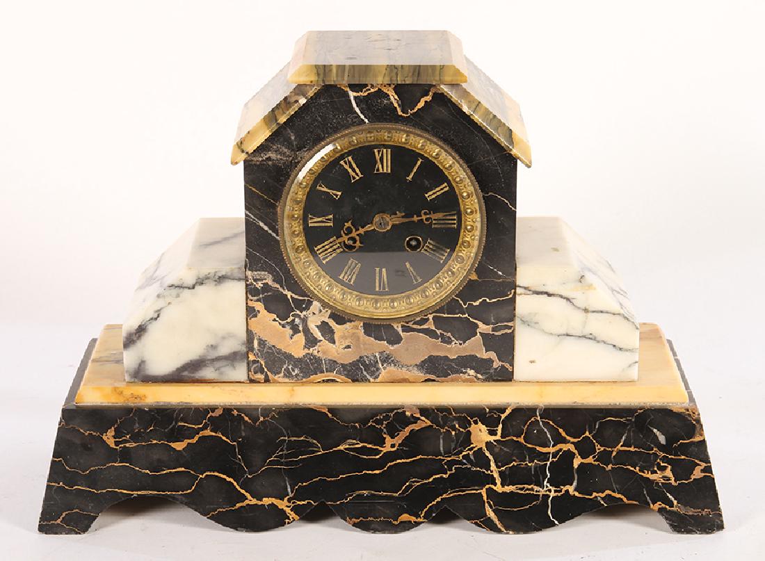 WHITE AND BLACK MARBLE FRENCH MANTLE CLOCK (1 of 4)