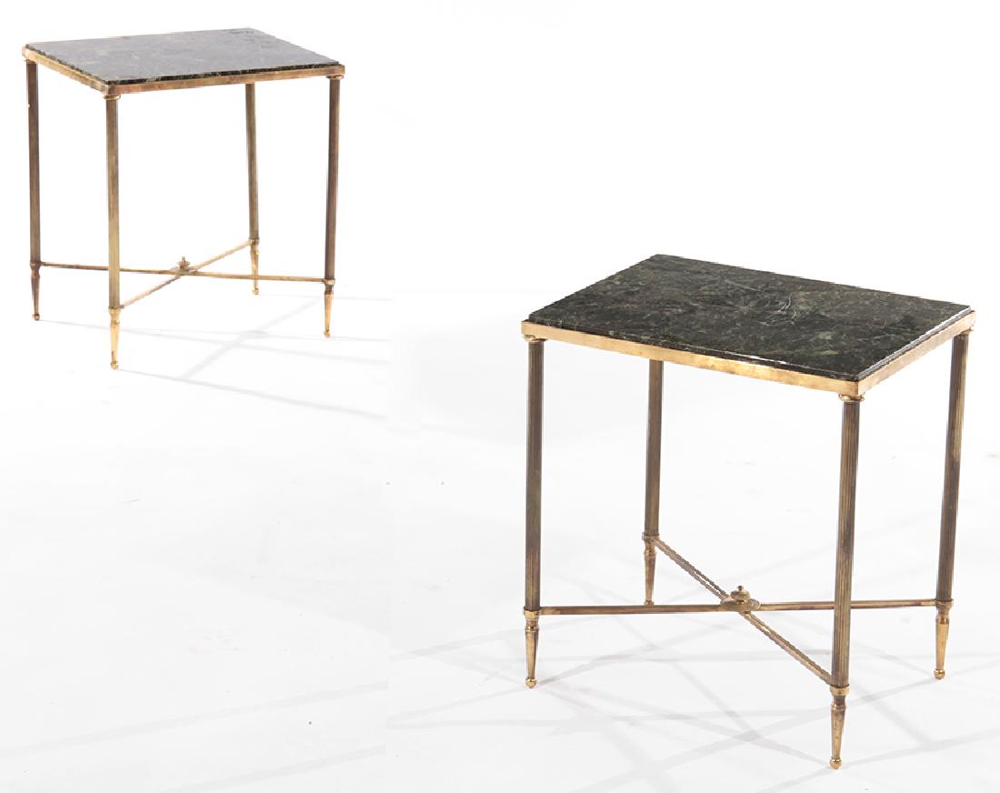 PAIR FRENCH BRONZE END TABLES MARBLE TOPS 1960 (1 of 5)