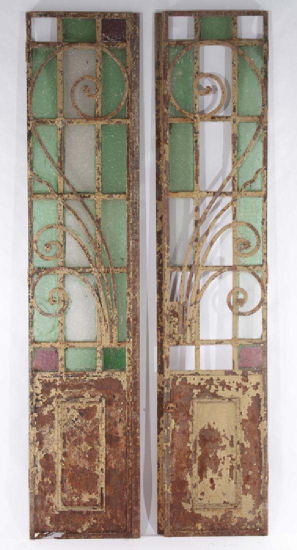 PAIR ART DECO IRON DOORS GLASS PANELS 1930 (1 of 5)