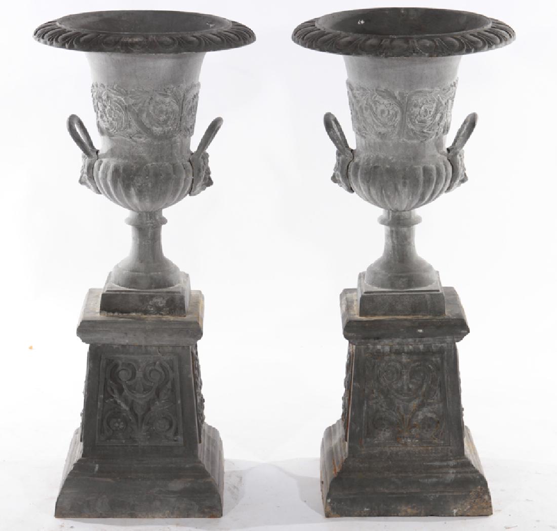 PAIR OF NEOCLASSICAL STYLE CAST IRON GARDEN URNS (1 of 5)