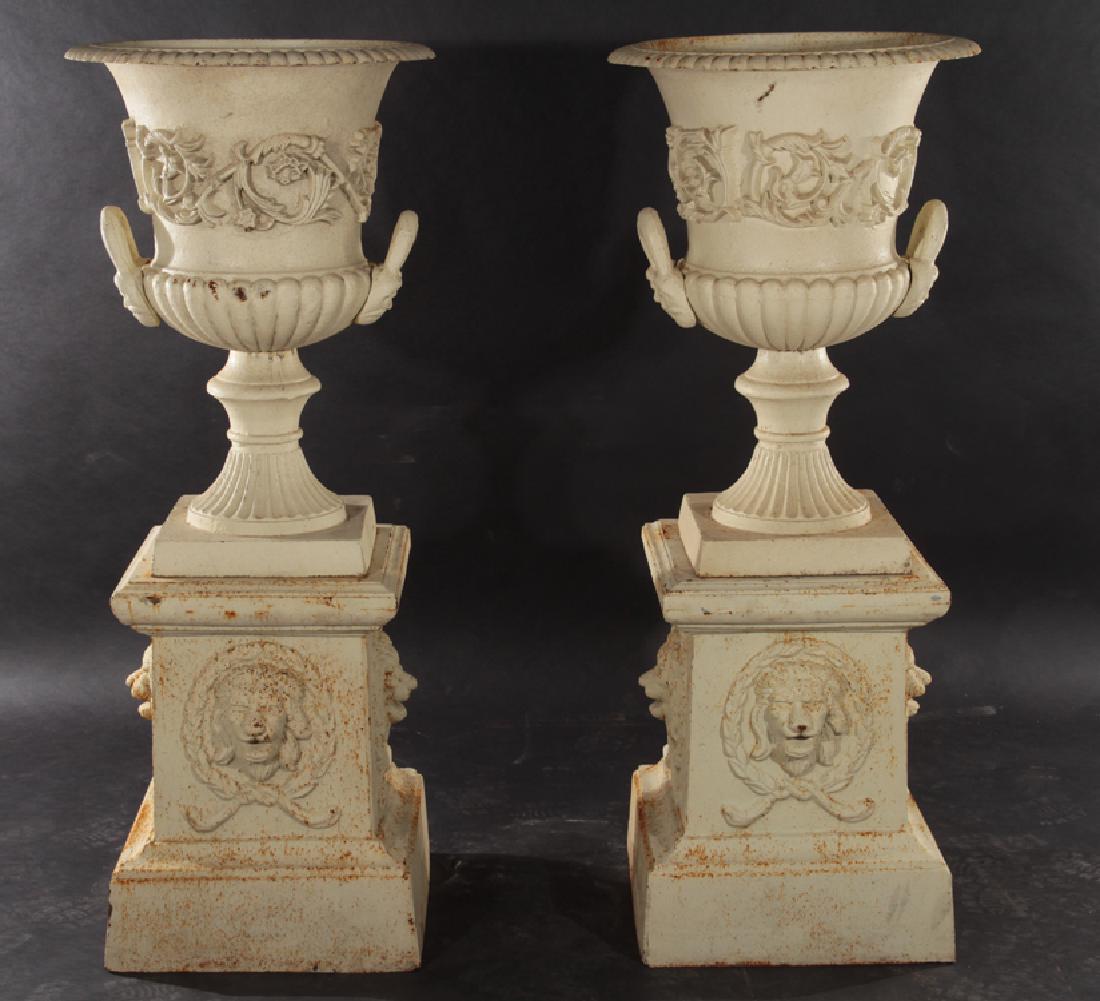 LARGE PAIR CAST IRON GARDEN URNS PLANTERS (1 of 7)
