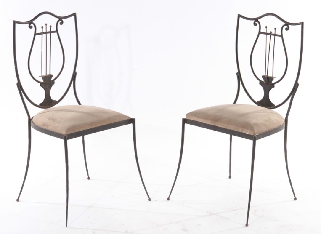 PAIR WROUGHT IRON GARDEN CHAIRS UPHOLSTERED 1940 (1 of 5)