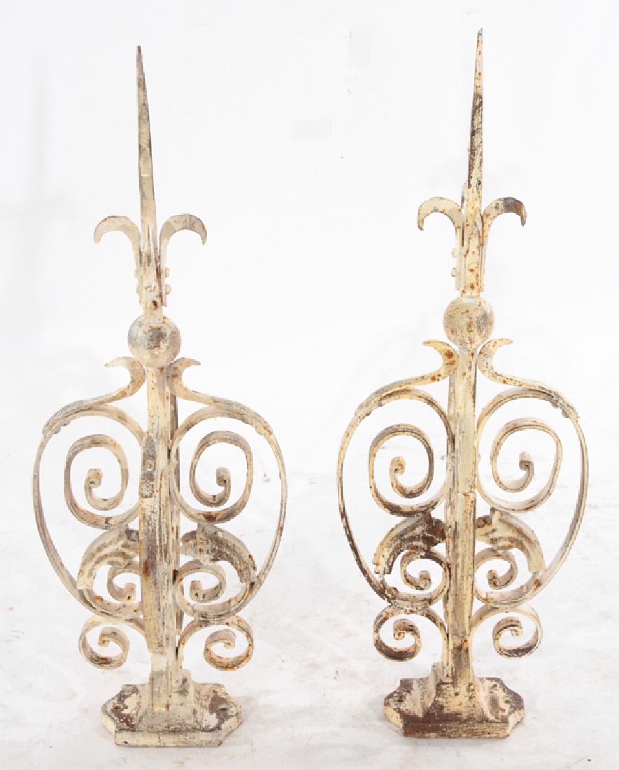 PAIR SCROLL DECORATED WROUGHT IRON FINIALS (1 of 5)