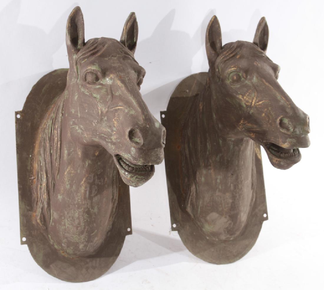 PAIR LARGE CAST IRON HORSES HEADS MOUNTED (1 of 6)