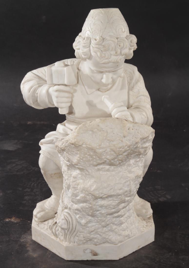 CARVED MARBLE FIGURE OF A BOY ON OCTAGONAL BASE (1 of 5)