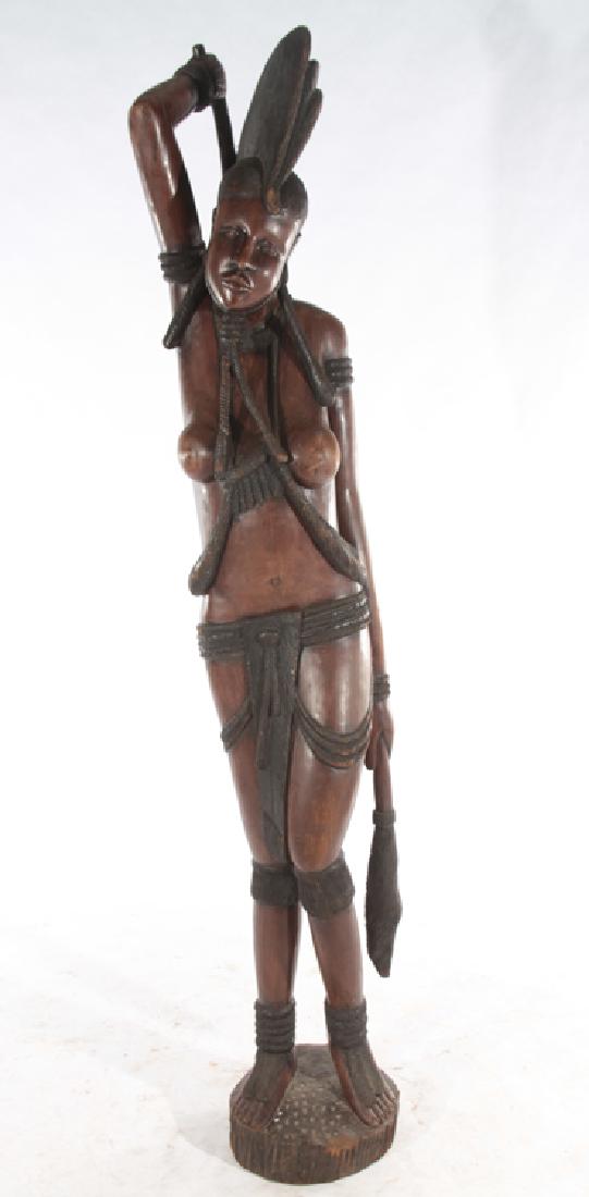 LARGE CARVED HARDWOOD TRIBAL FIGURE OF WOMAN 1970 (1 of 7)