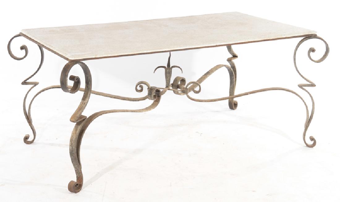 20TH CENT FRENCH WROUGHT IRON GARDEN TABLE MARBLE (1 of 6)