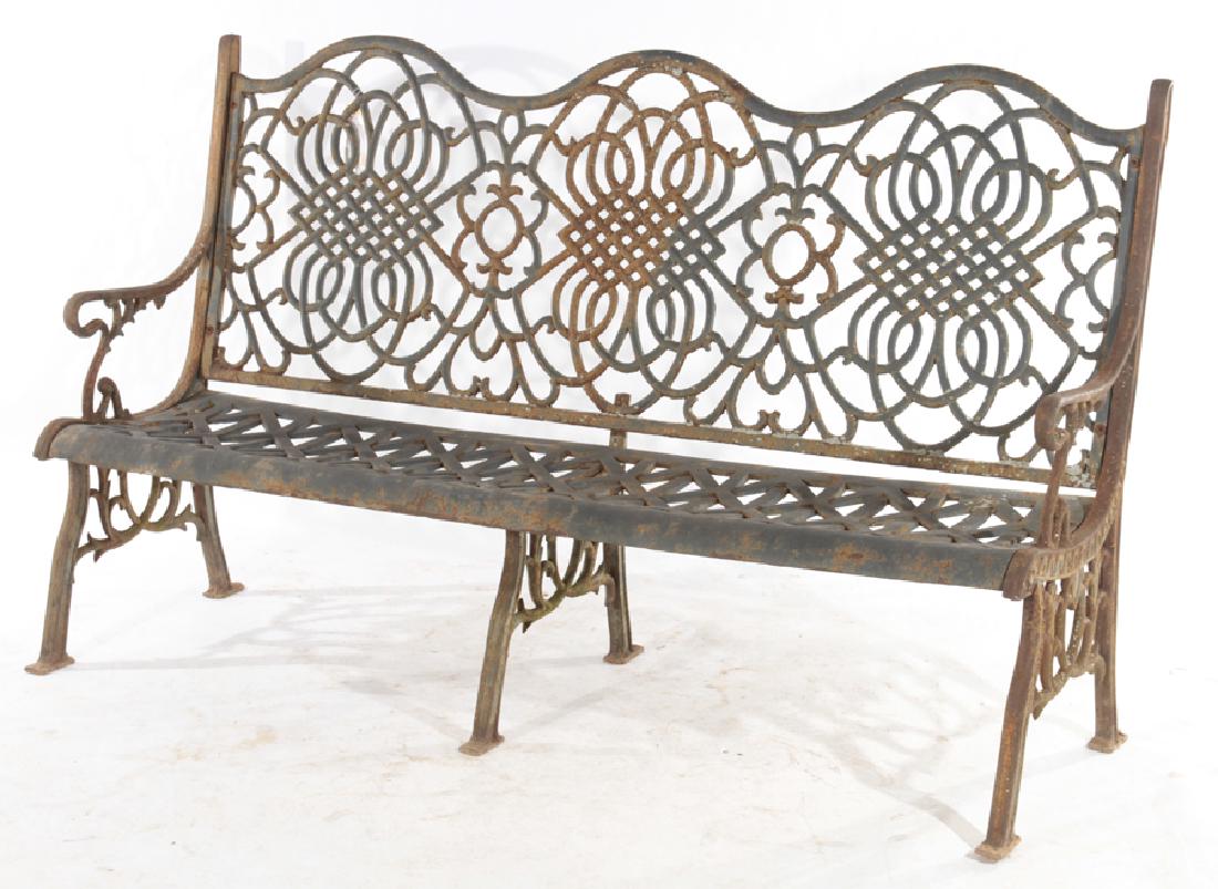 LARGE CAST IRON GARDEN BENCH TRIPLE ARCHED BACK (1 of 5)