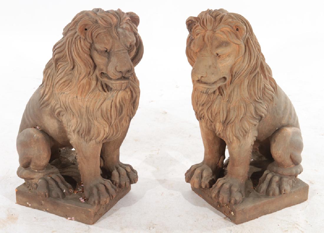 PAIR ITALIAN TERRACOTTA SEATED ENTRY LIONS (1 of 4)