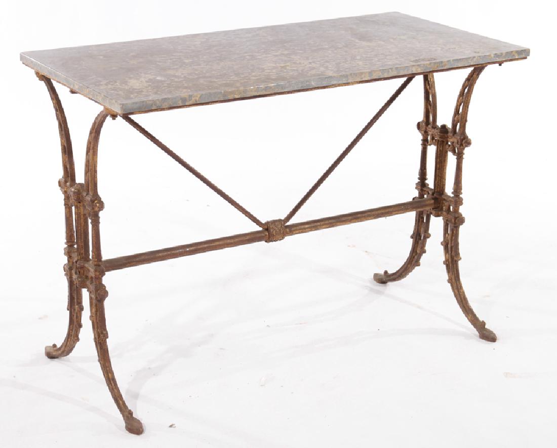 CAST IRON GARDEN TABLE WITH MARBLE TOP (1 of 5)