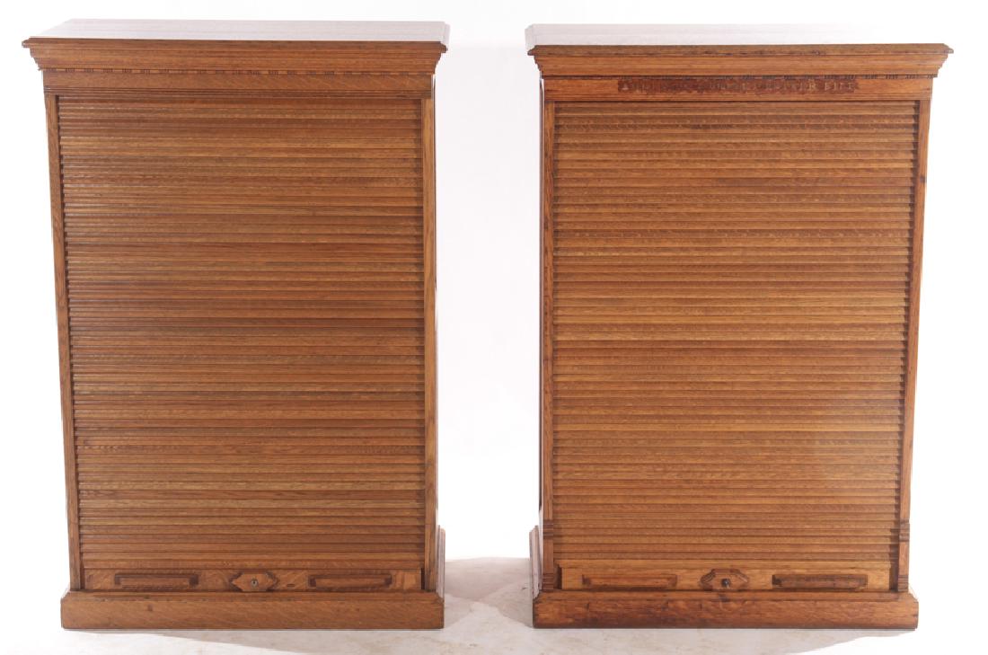 PAIR OAK CABINETS VERTICAL TAMBOUR DOORS C.1900 (1 of 7)