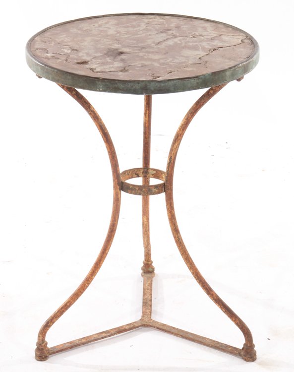 SMALL ROUND MARBLE TOP IRON GARDEN TABLE C.1900 (1 of 4)