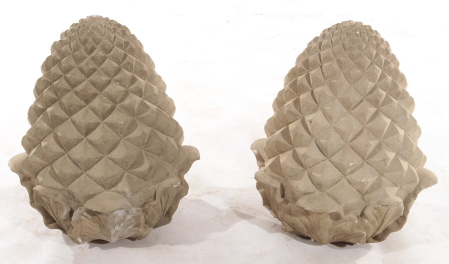 LARGE PAIR CAST STONE ACORN GARDEN FINIALS (1 of 3)