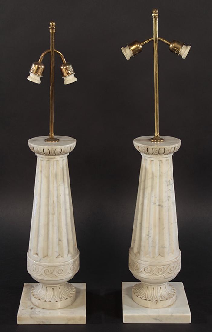 PAIR FLUTED COLUMN MARBLE TABLE LAMPS CIRCA 1900 (1 of 5)