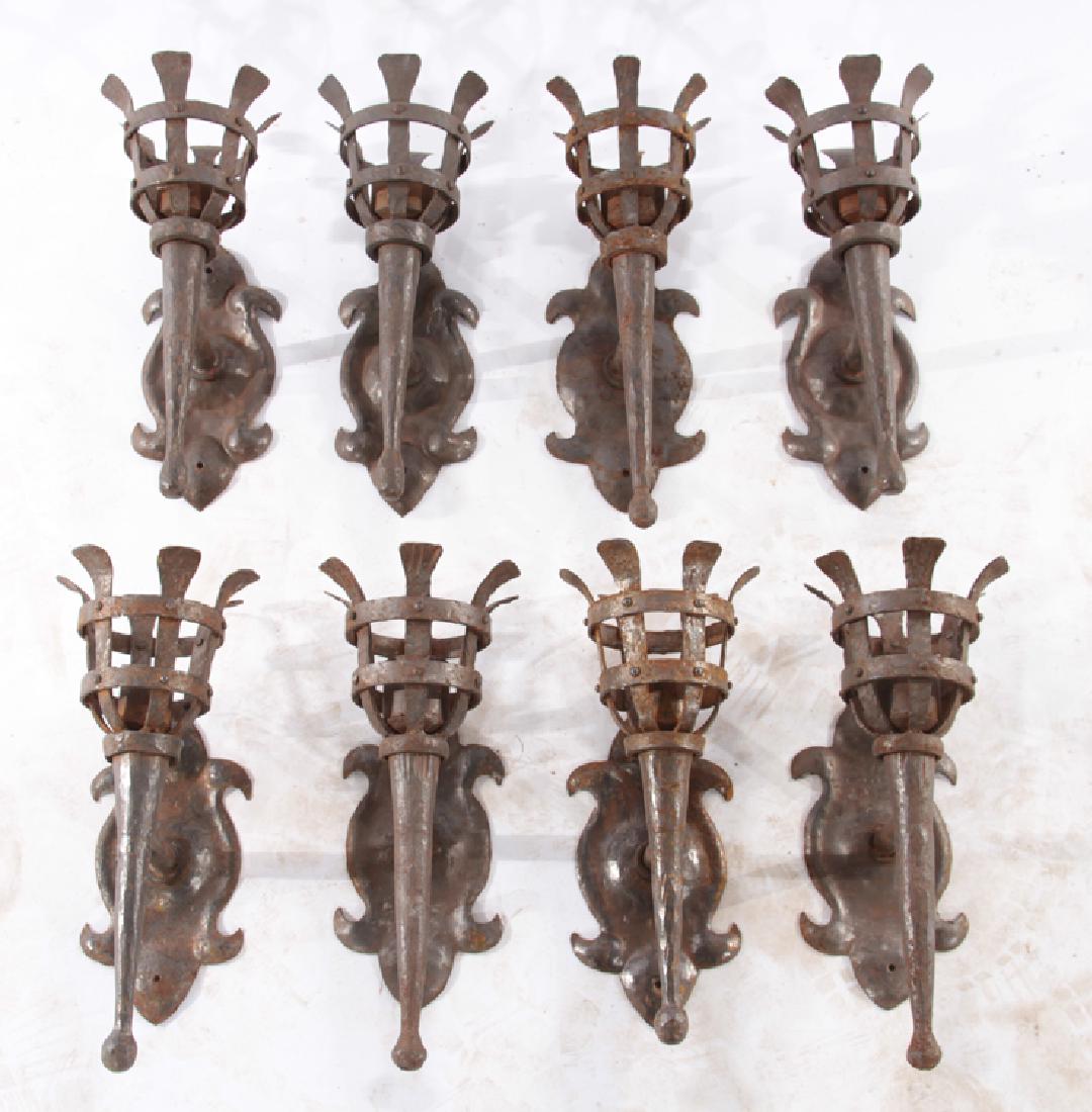SET 8 GOTHIC SINGLE LIGHT WROUGHT IRON SCONCES (1 of 5)