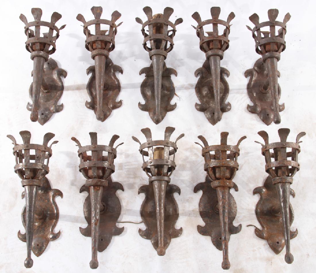 SET 10 GOTHIC SINGLE LIGHT HAND WROUGHT SCONCES (1 of 5)