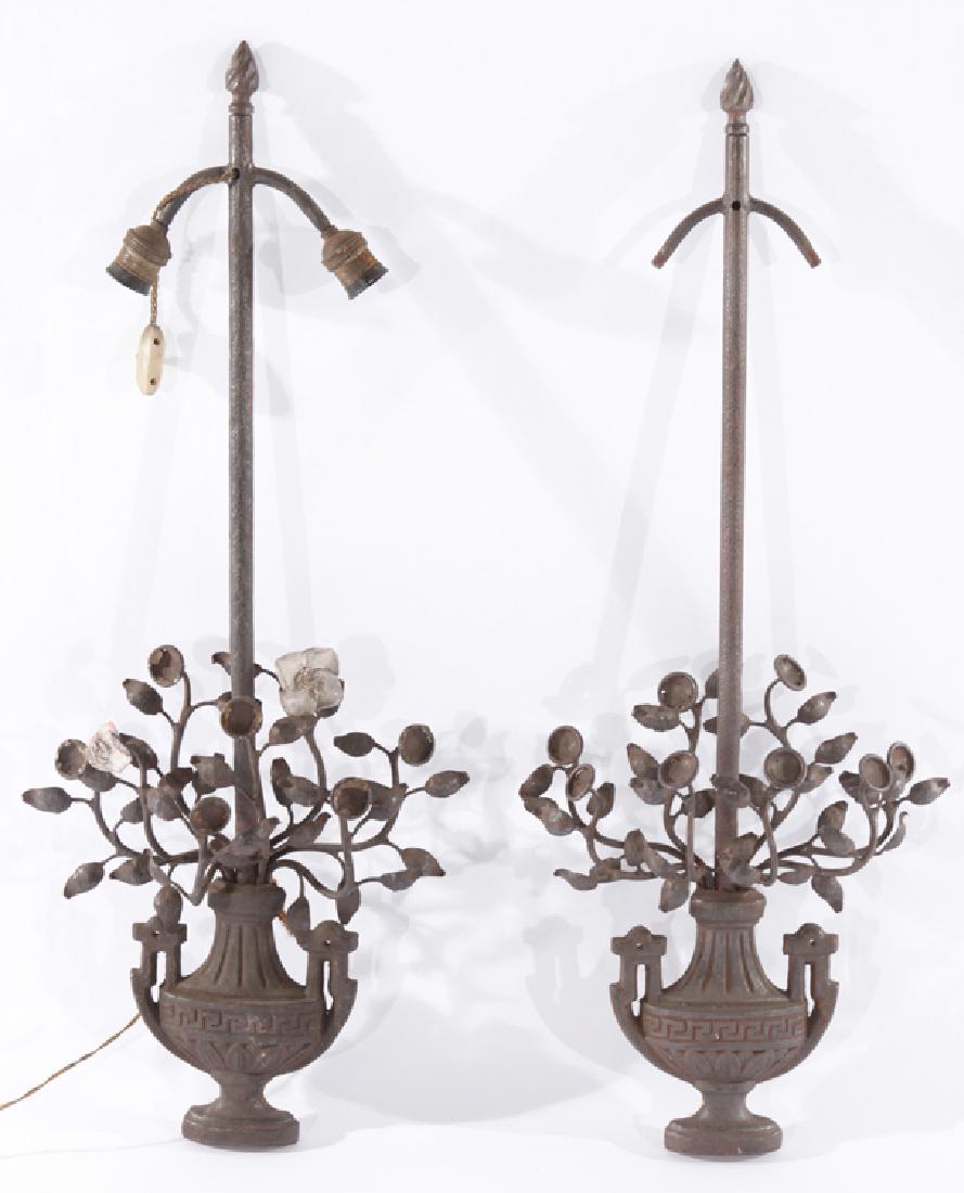 GOOD PAIR NEOCLASSICAL WROUGHT CAST IRON SCONCES (1 of 5)