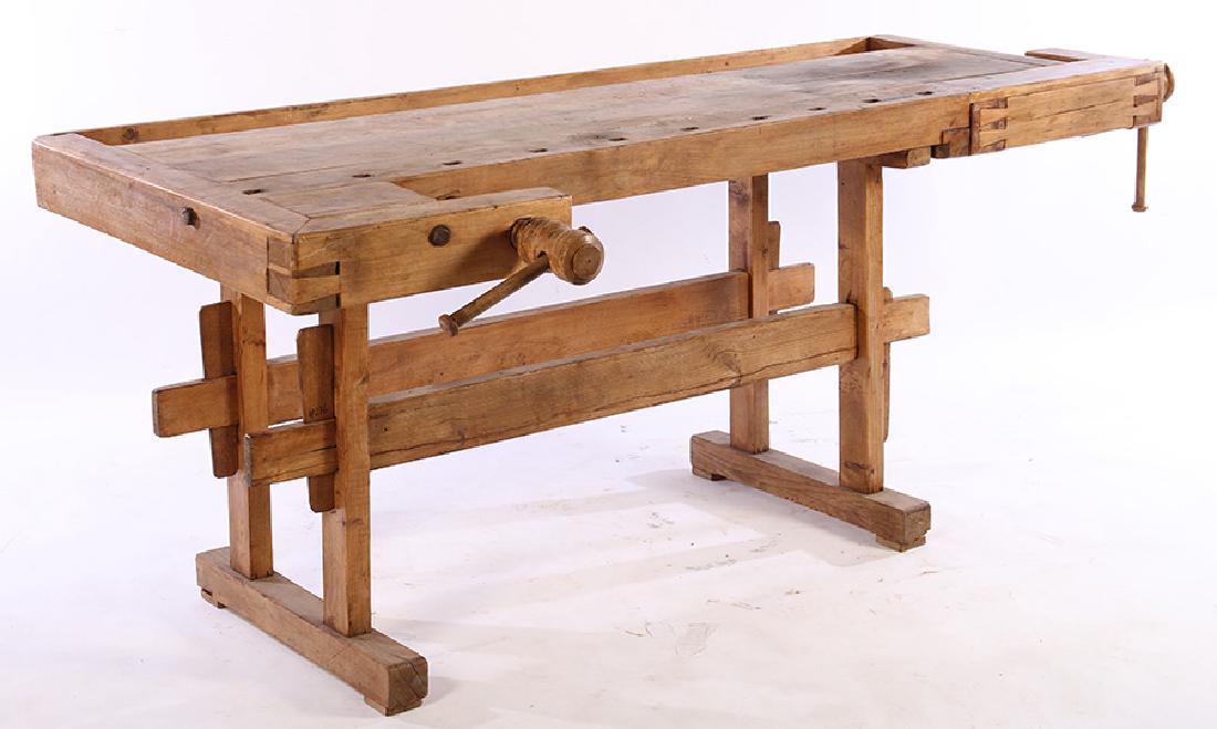 19TH CENT. WOOD WORK BENCH THICK PLANK TOP (1 of 6)