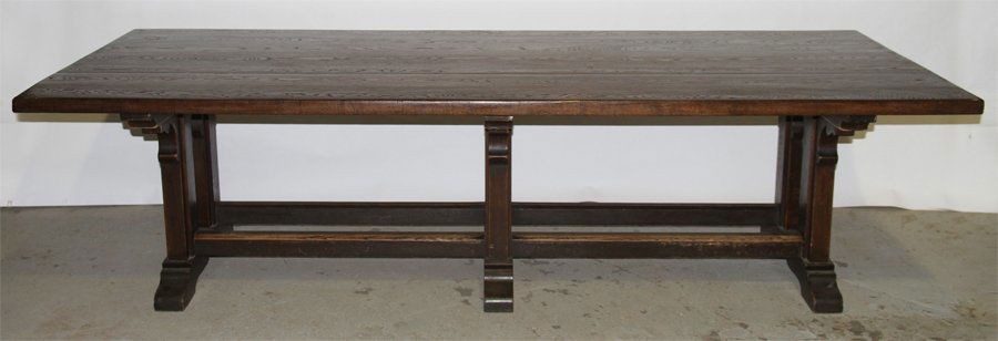 LARGE GOTHIC STYLE OAK TRESTLE TABLE CIRCA 1900 (1 of 4)
