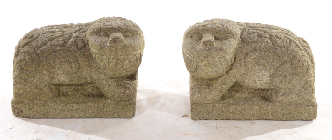 PAIR OF CARVED GRANITE STYLIZED FOO DOGS (1 of 5)