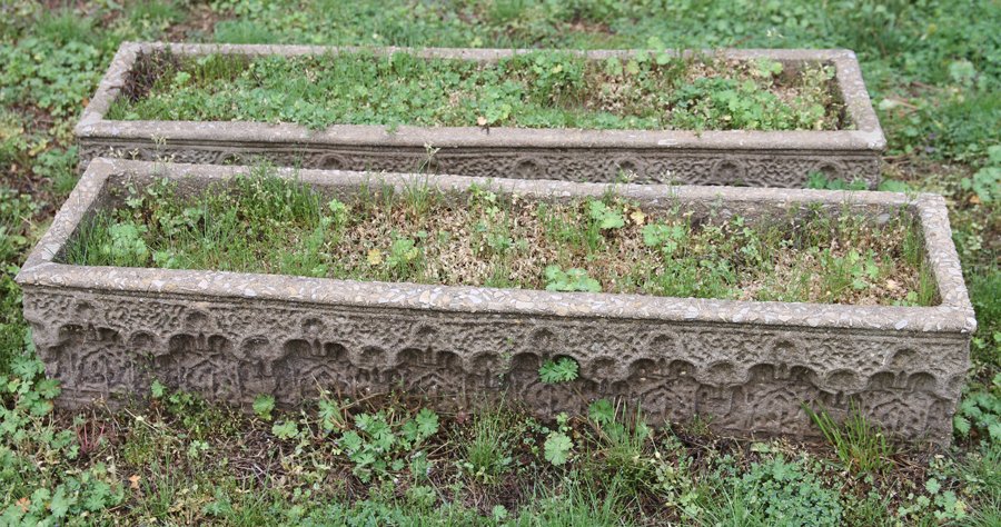 PAIR RECTANGULAR GOTHIC STYLE GARDEN PLANTERS (1 of 4)