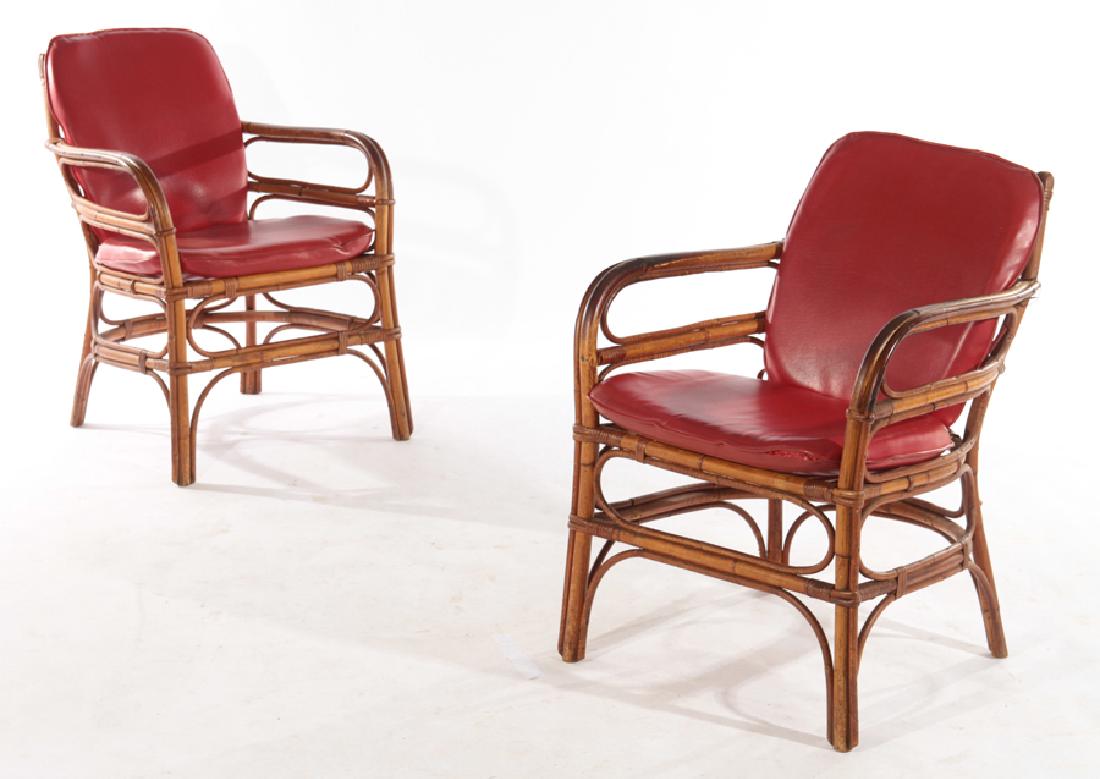 PAIR LABELED WARD WICKER WARE RATTAN CHAIRS 1950 (1 of 6)
