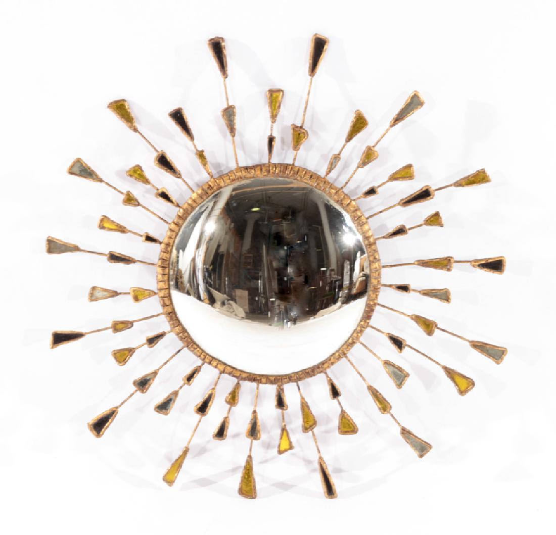 GILT WOOD SUNBURST MIRROR SHAPED GLASS CIRCA 1960 (1 of 3)