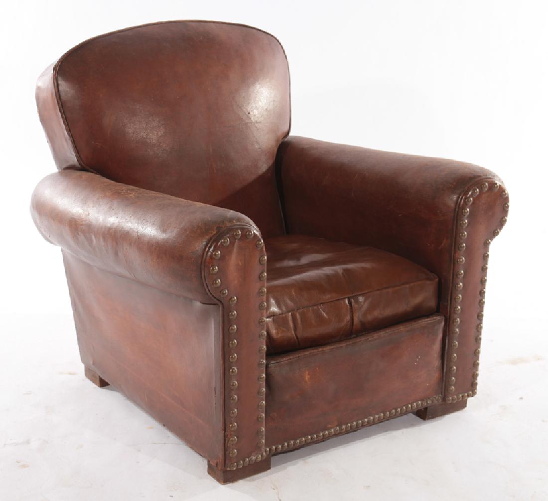 FRENCH ART DECO LEATHER CLUB CHAIR CIRCA 1940 (1 of 4)