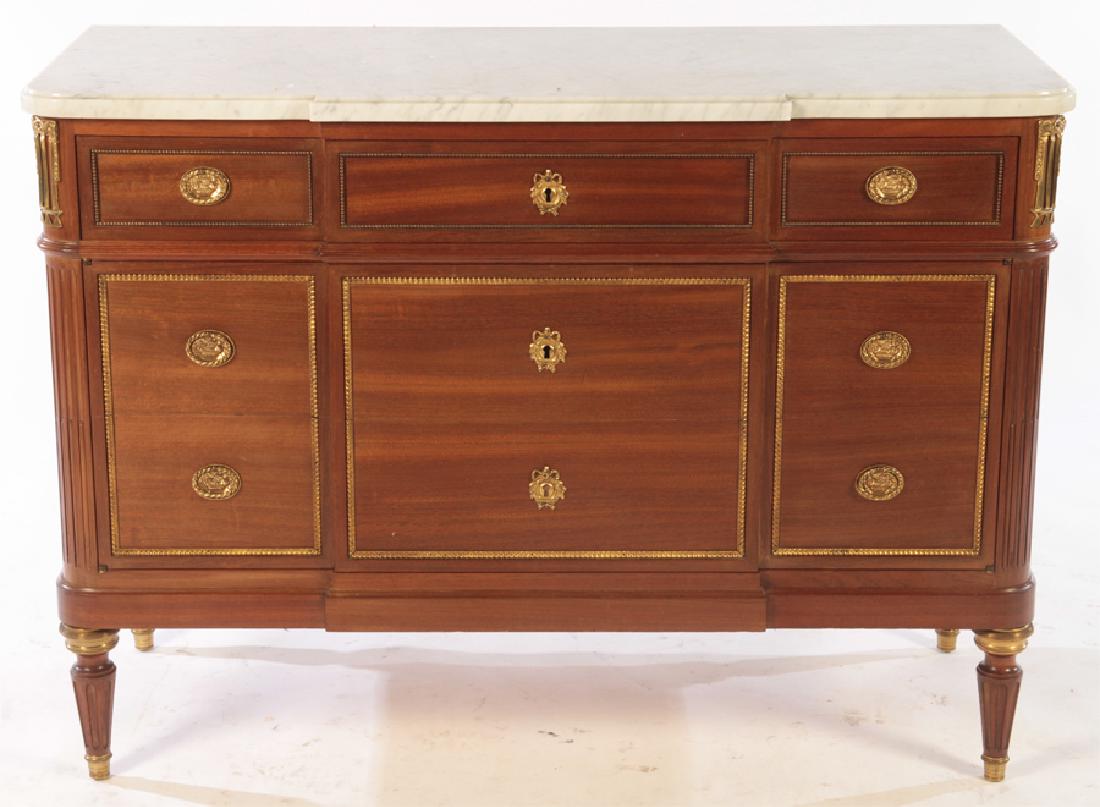 FRENCH MAHOGANY LOUIS XVI MARBLE TOP COMMODE 1940 (1 of 5)