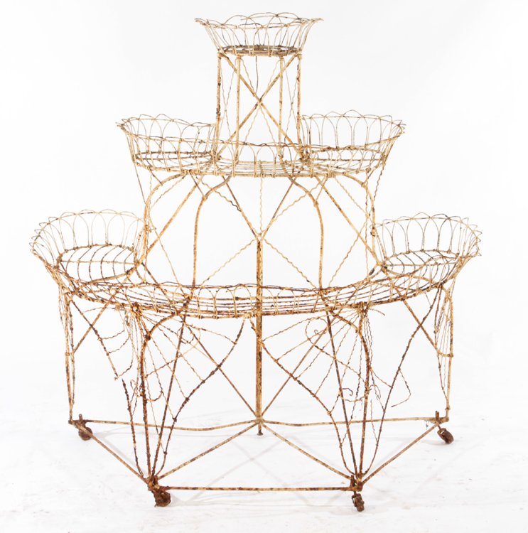 LARGE WROUGHT IRON 3 TIER PLANT STAND C.1940 (1 of 4)