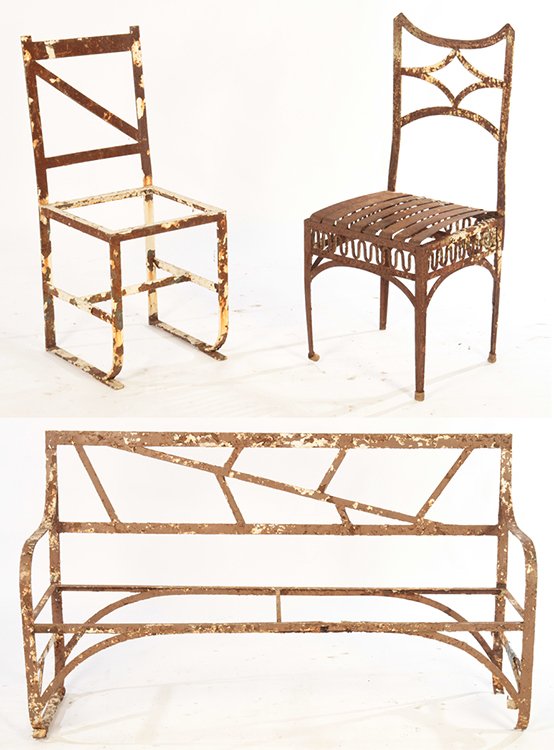 3 WROUGHT IRON GARDEN ITEMS 1 SOFA 2 CHAIRS C1940 (1 of 9)