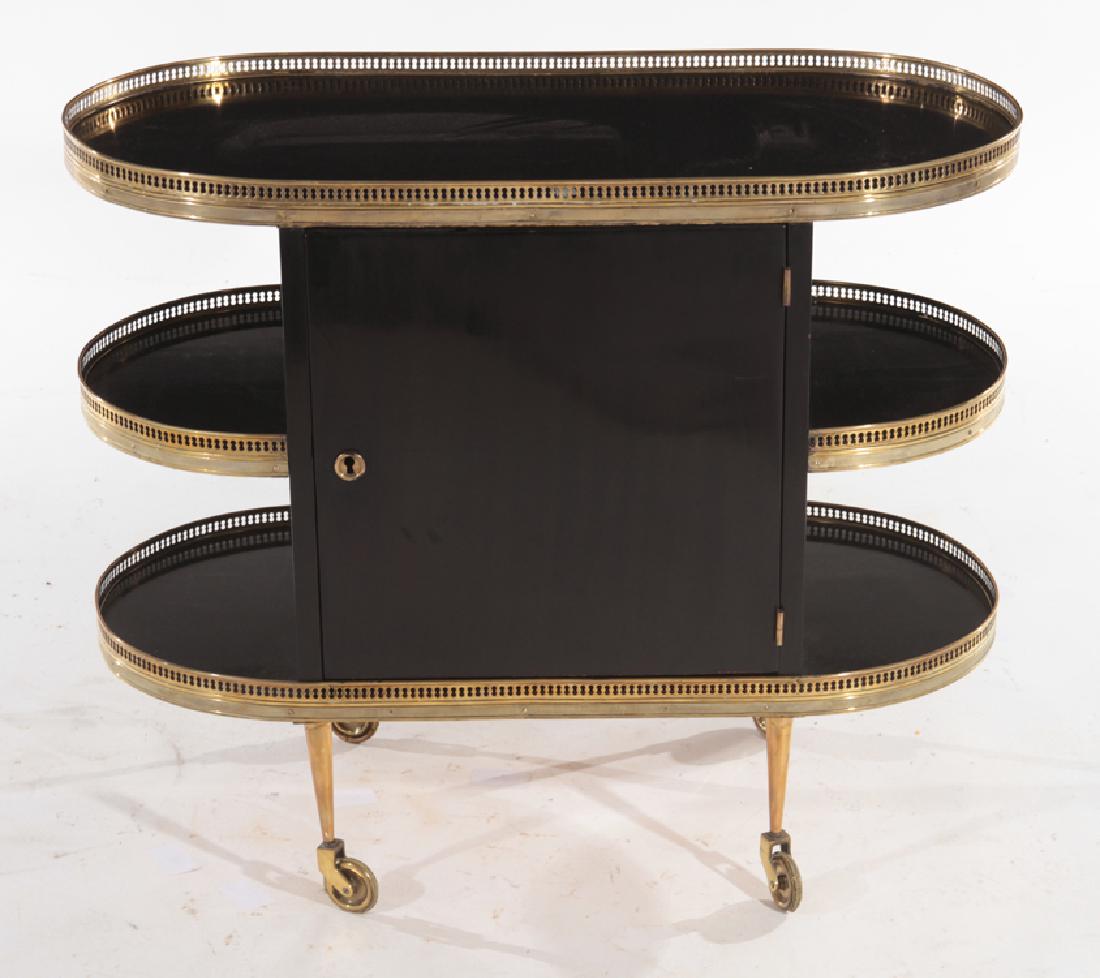 EBONIZED WOOD AND BRASS 3 TIER DRINKS CART C.1940 (1 of 5)