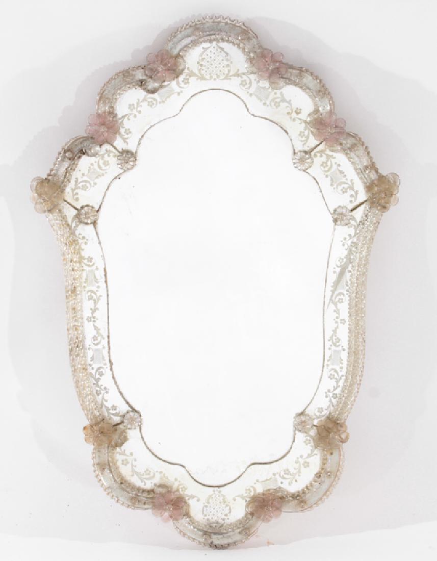 ANTIQUE VENETIAN MIRROR ETCHED APPLIED GLASS 1920 (1 of 3)