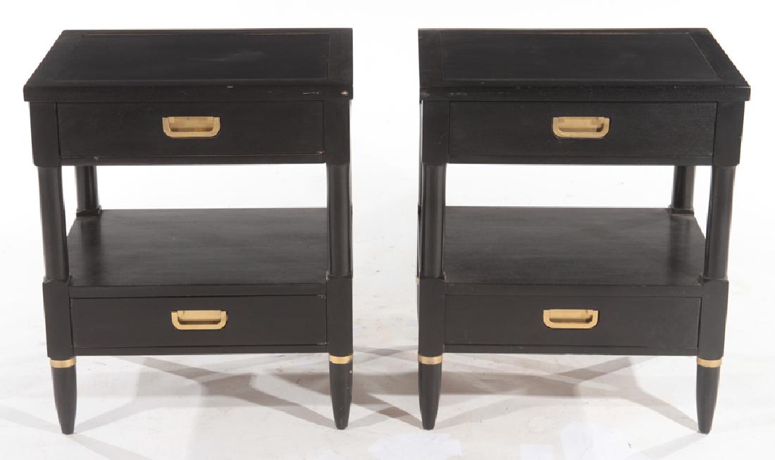 PAIR EBONIZED OAK SIDE TABLES BRASS C.1960 (1 of 6)