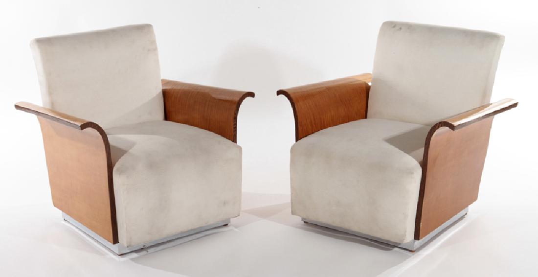 PAIR ART DECO TIGER MAPLE LOUNGE CHAIRS C.1940 (1 of 5)