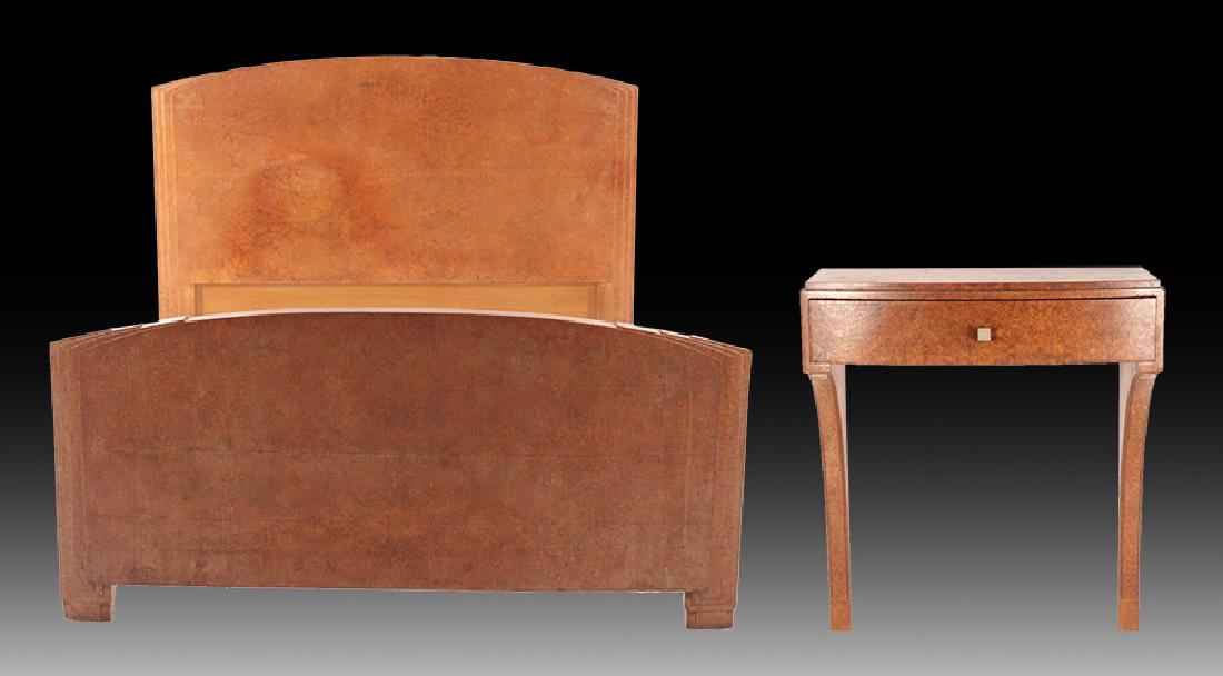 FRENCH ART DECO AMBOYNA BED & TABLE 1930 (1 of 8)