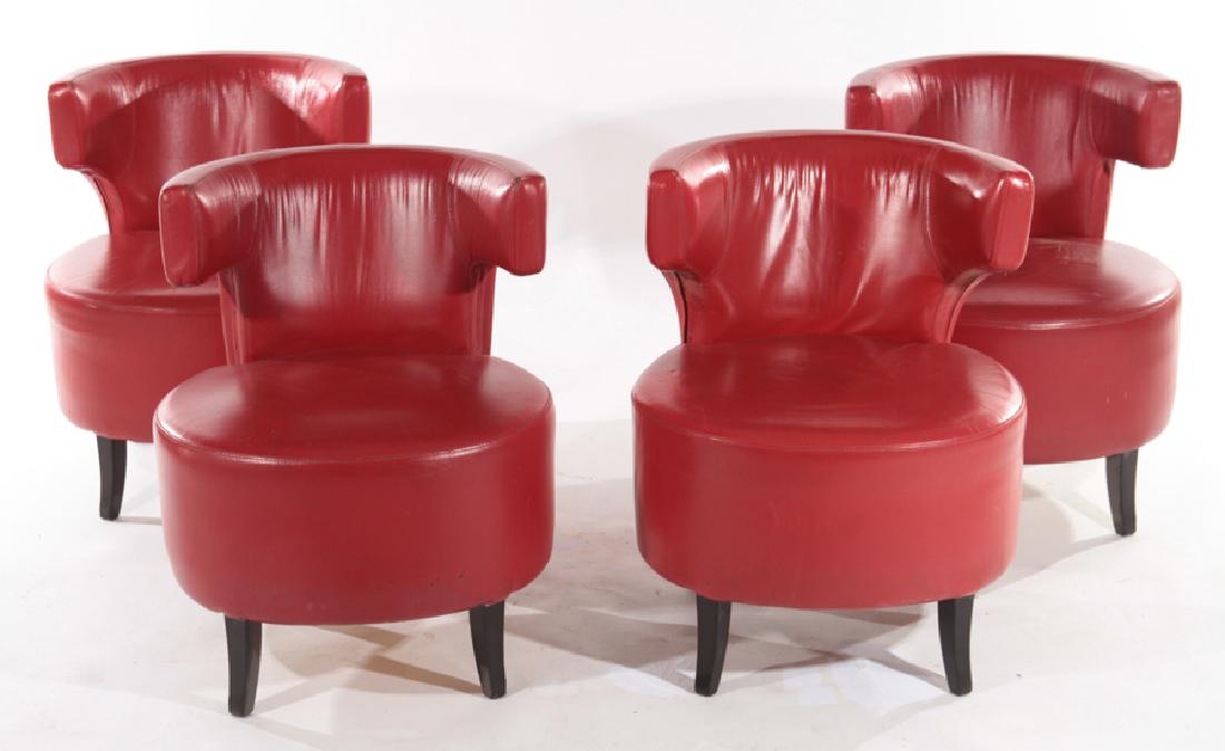 SET 4 RED FRENCH LOUNGE CHAIRS CIRCA 1940 (1 of 5)