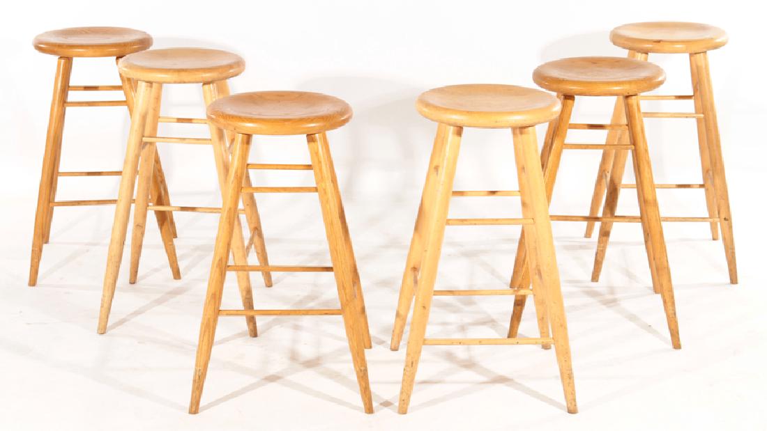 SET OF 6 OAK AND MAPLE BAR STOOLS (1 of 4)