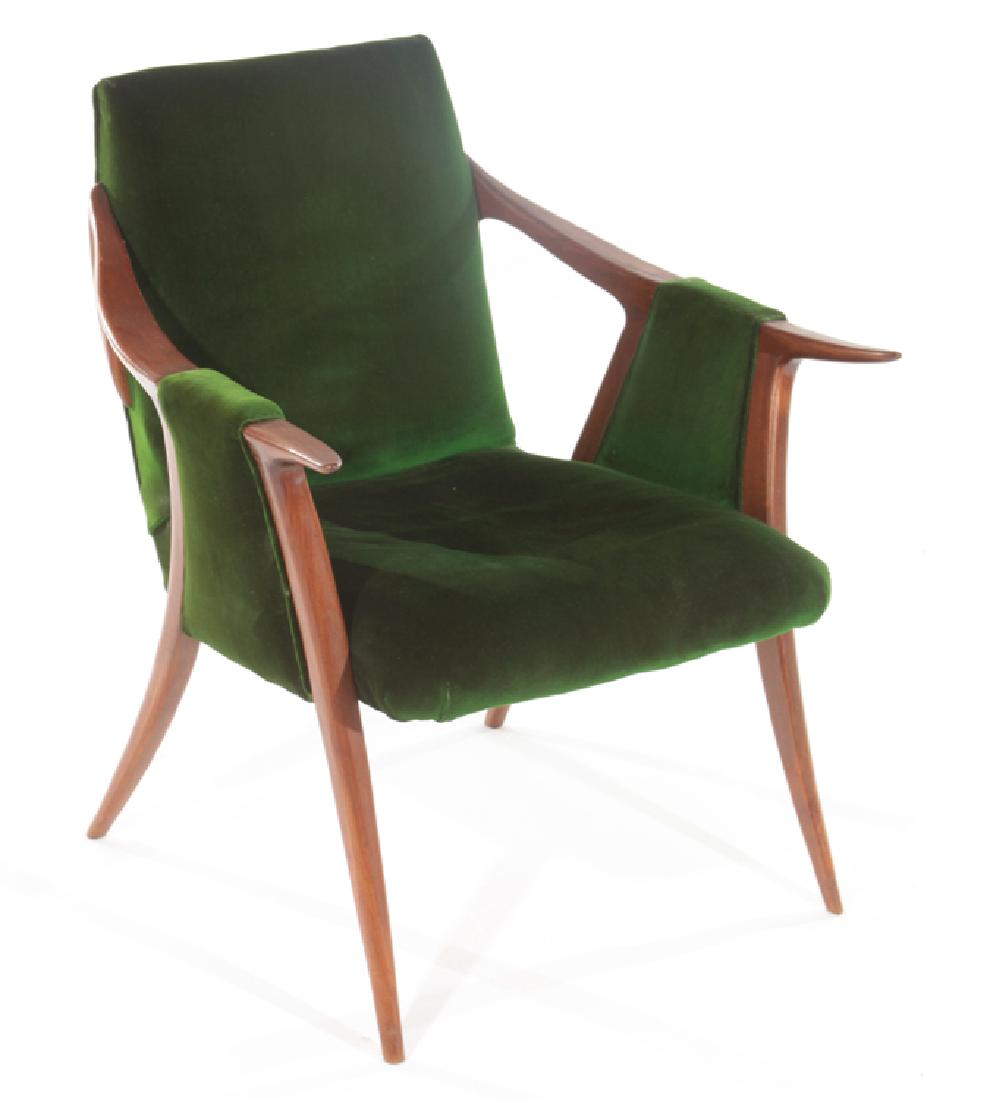 KAGAN STYLE ARM CHAIR GREEN VELVET CIRCA 1960 (1 of 4)