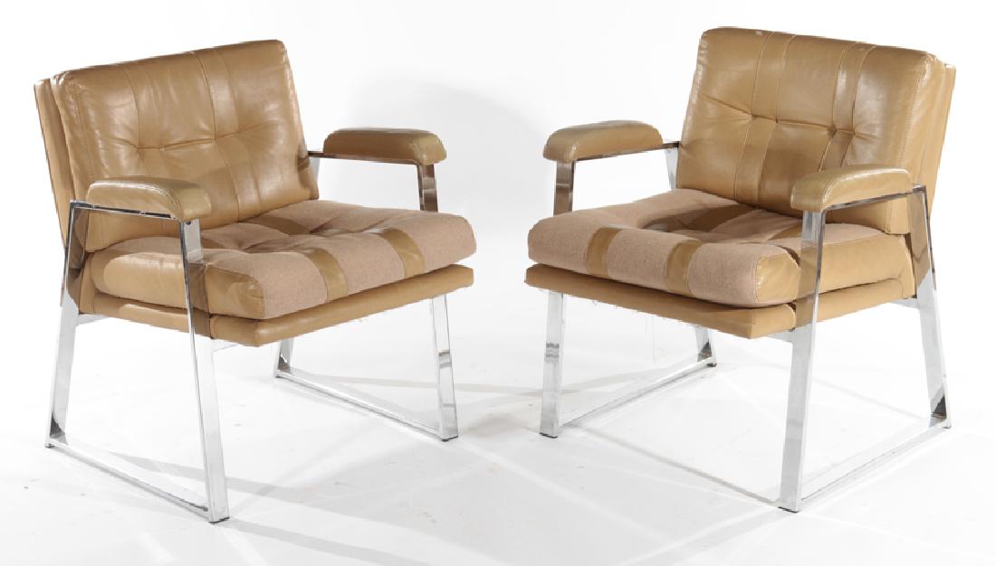 PAIR CHROME LEATHER OPEN ARM CHAIRS MILO BAUGHMAN (1 of 5)