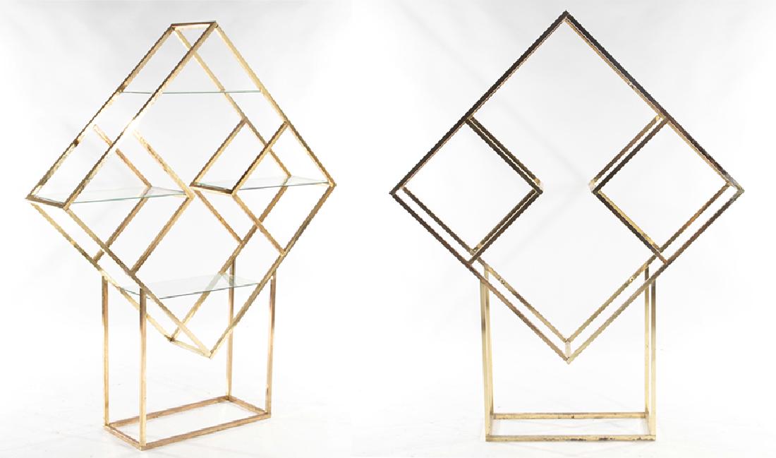 PAIR GEOMETRIC BRASS AND GLASS ETAGERES C.1970 (1 of 6)