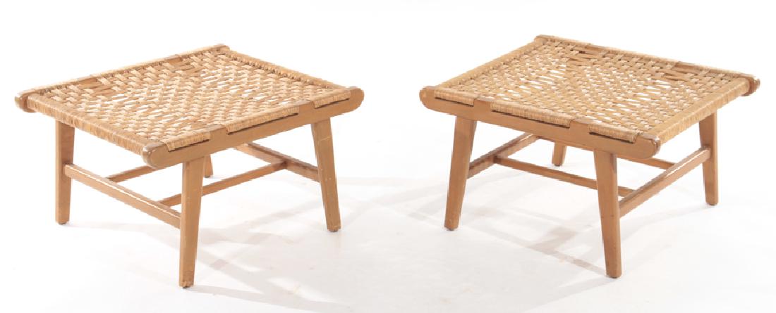 PAIR MID CENTURY MODERN RATTAN MAHOGANY STOOLS (1 of 5)