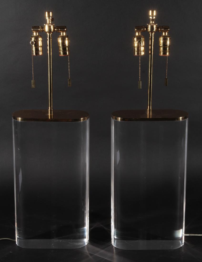 PAIR OF 2 ARM LUCITE AND BRASS TABLE LAMPS (1 of 6)