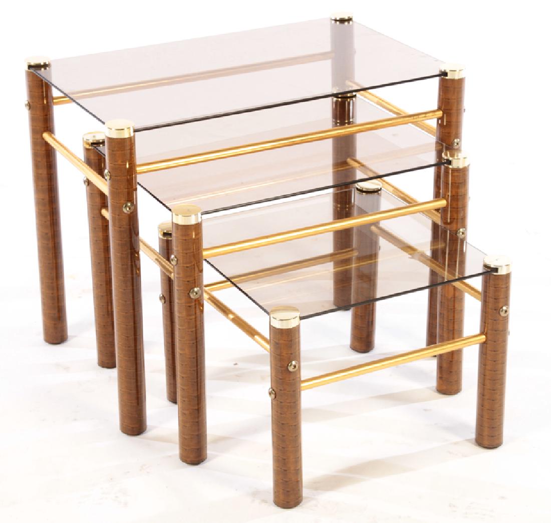 SET OF 3 METAL AND GLASS NESTING TABLES C.1970 (1 of 5)