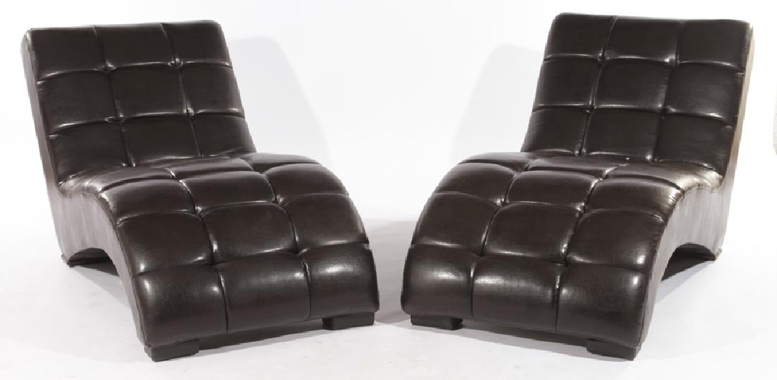 PAIR OF BLOCK TUFTED UPHOLSTERED CHAISE LOUNGES (1 of 5)