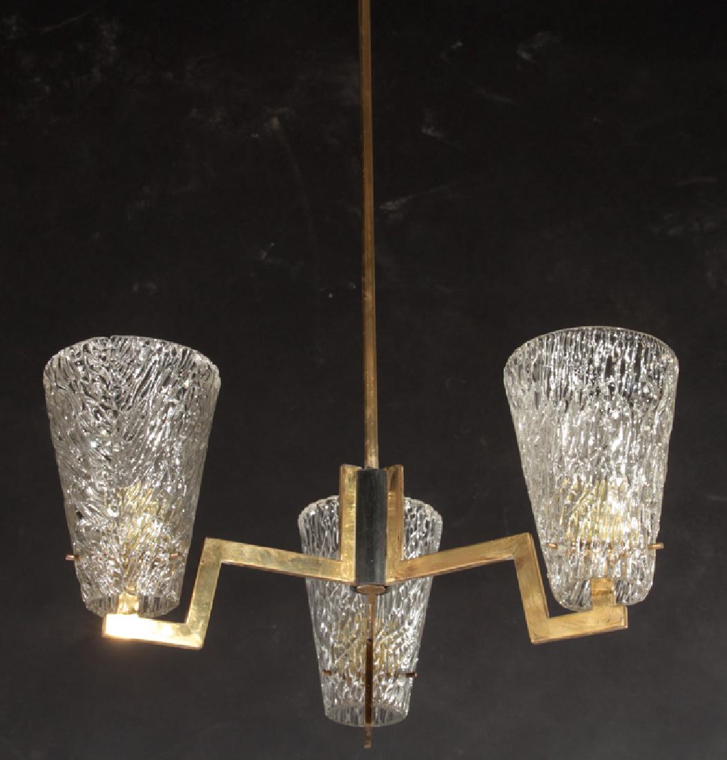 ITALIAN MODERN 3 ARM CHANDELIER GLASS SHADES 1970 (1 of 4)